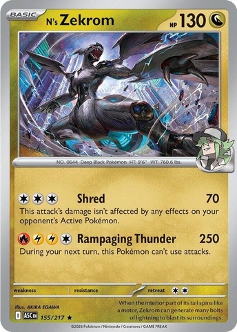 Thẻ hình Pokemon N's Zekrom 155/217 - Lá bài lẻ Ascended Heroes Holo Rare tiếng Anh chính hãng