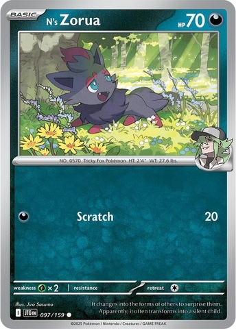 Thẻ hình Pokemon N's Zorua 097/159 - Lá bài lẻ Journey Together Common Reverse Holo tiếng Anh chính hãng