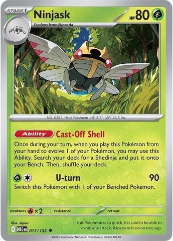 Thẻ hình Pokemon Ninjask 017/132 - Lá bài lẻ Mega Evolution Base Set Uncommon Reverse Holo tiếng Anh chính hãng