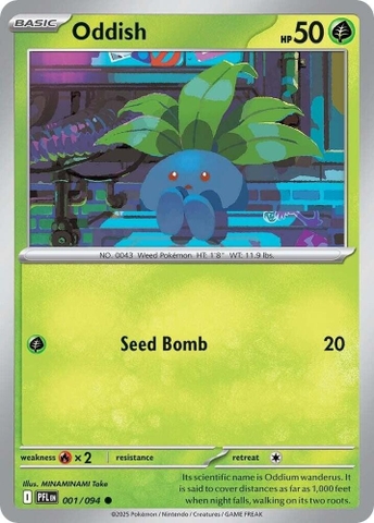 Thẻ hình Pokemon Oddish 001/094 - Lá bài lẻ Phantasmal Flames Common Reverse Holo tiếng Anh chính hãng
