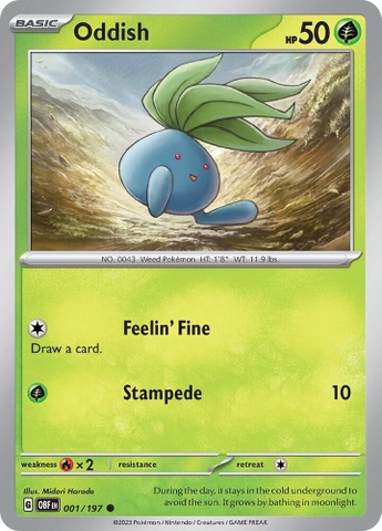 Thẻ hình Pokemon Oddish 001/197 - Lá bài lẻ Obsidian Flames Common Reverse Holo tiếng Anh chính hãng