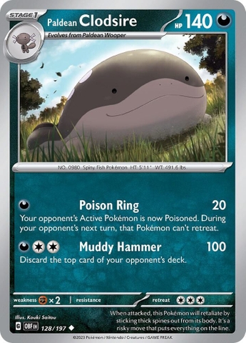 Thẻ hình Pokemon Paldean Clodsire 128/197 - Lá bài lẻ Obsidian Flames Uncommon Reverse Holo tiếng Anh chính hãng