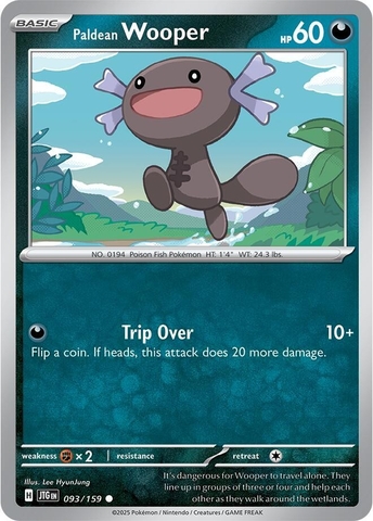 Thẻ hình Pokemon Paldean Wooper 093/159 - Lá bài lẻ Journey Together Common Reverse Holo tiếng Anh chính hãng