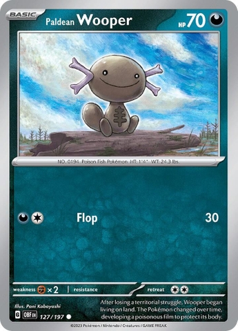 Thẻ hình Pokemon Paldean Wooper 127/197 - Lá bài lẻ Obsidian Flames Common Reverse Holo tiếng Anh chính hãng