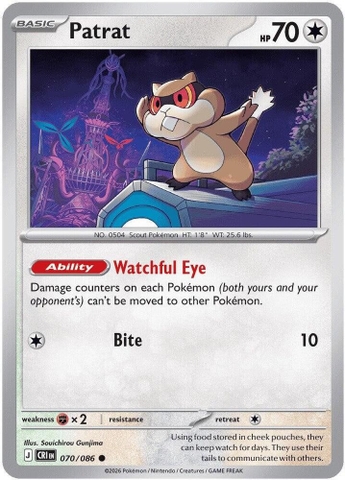 Thẻ hình Pokemon Patrat 070/086 - Lá bài lẻ Chaos Rising Common Reverse Holo tiếng Anh chính hãng