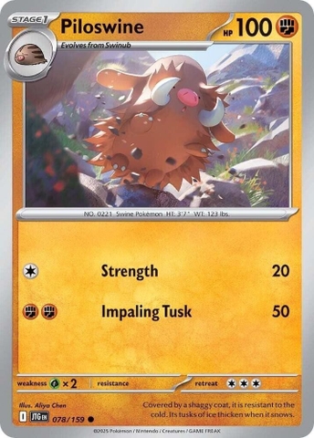 Thẻ hình Pokemon Piloswine 078/159 - Lá bài lẻ Journey Together Common Reverse Holo tiếng Anh chính hãng