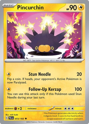 Thẻ hình Pokemon Pincurchin 073/193 - Lá bài lẻ Paldea Evolved Uncommon Reverse Holo tiếng Anh chính hãng