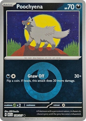 Thẻ hình Pokemon Poochyena 128/217 - Lá bài lẻ Ascended Heroes Common Energy Symbol Holo tiếng Anh chính hãng