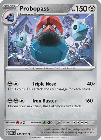 Thẻ hình Pokemon Probopass 146/197 - Lá bài lẻ Obsidian Flames Uncommon Reverse Holo tiếng Anh chính hãng