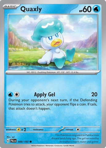 Thẻ hình Pokemon Quaxly 049/193 - Lá bài lẻ Paldea Evolved Common Reverse Holo tiếng Anh chính hãng
