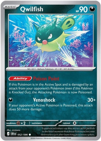 Thẻ hình Pokemon Qwilfish 052/086 - Lá bài lẻ Chaos Rising Common Reverse Holo tiếng Anh chính hãng