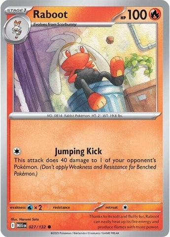 Thẻ hình Pokemon Raboot 027/132 - Lá bài lẻ Mega Evolution Base Set Common Reverse Holo tiếng Anh chính hãng