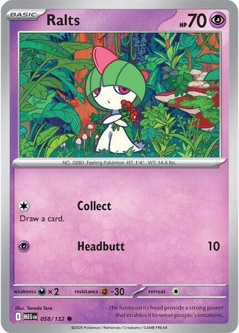 Thẻ hình Pokemon Ralts 058/132 - Lá bài lẻ Mega Evolution Base Set Common Reverse Holo tiếng Anh chính hãng