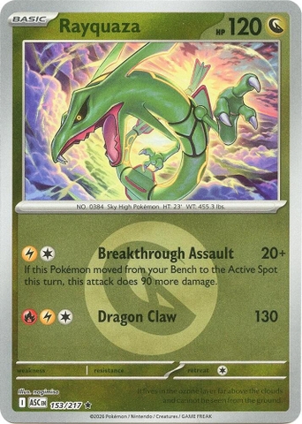 Thẻ hình Pokemon Rayquaza 153/217 - Lá bài lẻ Ascended Heroes Rare Friend Ball Holo tiếng Anh chính hãng