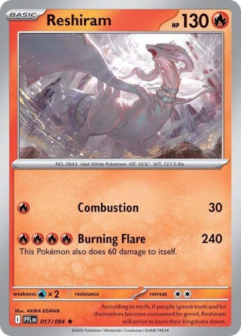 Thẻ hình Pokemon Reshiram 017/094 - Lá bài lẻ Phantasmal Flames Holo Rare Reverse Holo tiếng Anh chính hãng