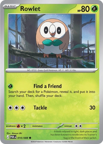 Thẻ hình Pokemon Rowlet 010/088 - Lá bài lẻ Perfect Order Common Reverse Holo tiếng Anh chính hãng