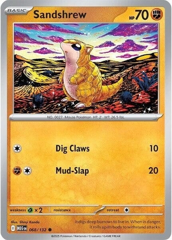 Thẻ hình Pokemon Sandshrew 068/132 - Lá bài lẻ Mega Evolution Base Set Common Reverse Holo tiếng Anh chính hãng