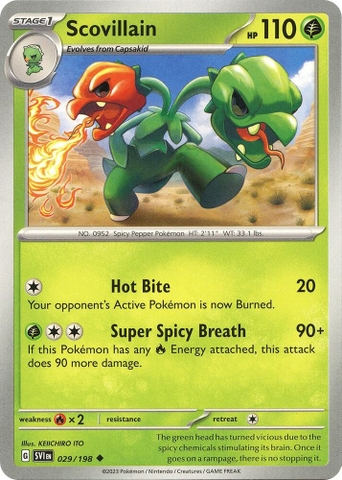 Thẻ hình Pokemon Scovillain 029/198 - Lá bài lẻ Scarlet & Violet Base Set Uncommon Reverse Holo tiếng Anh chính hãng