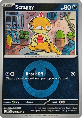 Thẻ hình Pokemon Scraggy 134/217 - Lá bài lẻ Ascended Heroes Common Quick Ball Holo tiếng Anh chính hãng