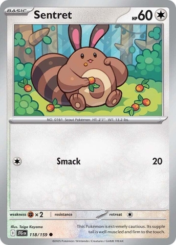 Thẻ hình Pokemon Sentret 118/159 - Lá bài lẻ Journey Together Common Reverse Holo tiếng Anh chính hãng