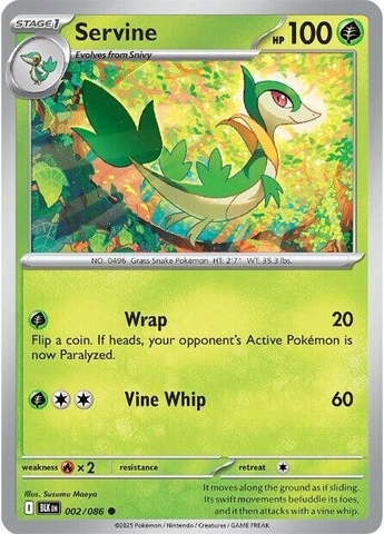Thẻ hình Pokemon Servine 002/086 - Lá bài lẻ Black Bolt Common Reverse Holo tiếng Anh chính hãng