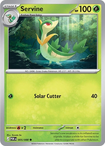Thẻ hình Pokemon Servine 005/088 - Lá bài lẻ Perfect Order Common Reverse Holo tiếng Anh chính hãng