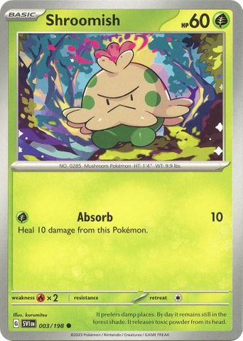 Thẻ hình Pokemon Shroomish 003/198 - Lá bài lẻ Scarlet & Violet Base Set Common Reverse Holo tiếng Anh chính hãng