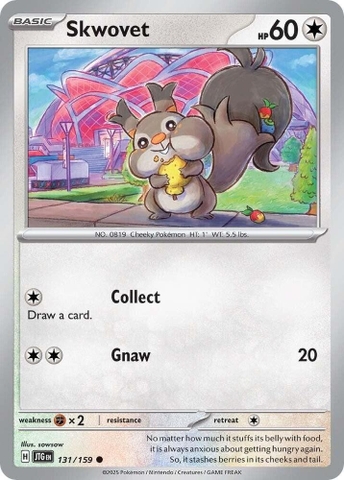 Thẻ hình Pokemon Skwovet 131/159 - Lá bài lẻ Journey Together Common Reverse Holo tiếng Anh chính hãng