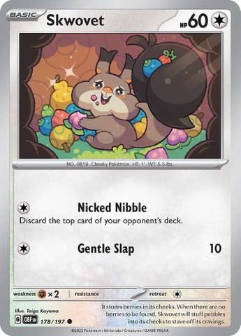 Thẻ hình Pokemon Skwovet 178/197 - Lá bài lẻ Obsidian Flames Common Reverse Holo tiếng Anh chính hãng