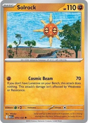 Thẻ hình Pokemon Solrock 075/132 - Lá bài lẻ Mega Evolution Base Set Uncommon Reverse Holo tiếng Anh chính hãng