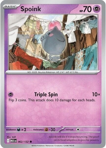 Thẻ hình Pokemon Spoink 062/132 - Lá bài lẻ Mega Evolution Base Set Common Reverse Holo tiếng Anh chính hãng