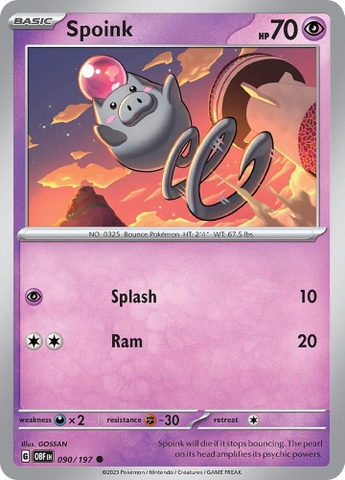 Thẻ hình Pokemon Spoink 090/197 - Lá bài lẻ Obsidian Flames Common Reverse Holo tiếng Anh chính hãng