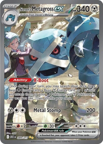 Thẻ hình Pokemon Steven's Metagross ex 289/217 - Lá bài lẻ Ascended Heroes Special Illustration Rare tiếng Anh chính hãng
