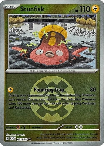 Thẻ hình Pokemon Stunfisk 062/217 - Lá bài lẻ Ascended Heroes Common Quick Ball Holo tiếng Anh chính hãng