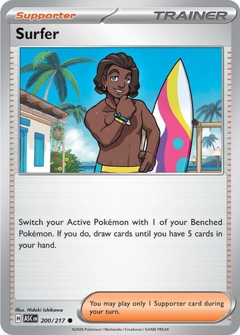 Thẻ hình Pokemon Surfer 200/217 - Lá bài lẻ Ascended Heroes Common tiếng Anh chính hãng