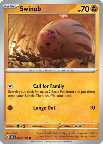 Thẻ hình Pokemon Swinub 077/159 - Lá bài lẻ Journey Together Common Reverse Holo tiếng Anh chính hãng
