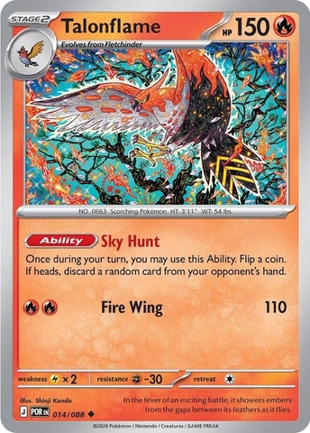 Thẻ hình Pokemon Talonflame 014/088 - Lá bài lẻ Perfect Order Uncommon Reverse Holo tiếng Anh chính hãng