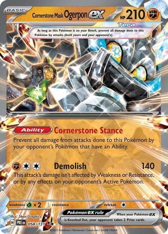 Thẻ hình Pokemon Cornerstone Mask Ogerpon ex 058/131 - Lá bài lẻ Prismatic Evolutions Double Rare tiếng Anh chính hãng