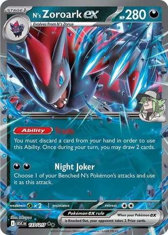 Thẻ hình Pokemon N's Zoroark ex 137/217 - Lá bài lẻ Ascended Heroes Double Rare tiếng Anh chính hãng
