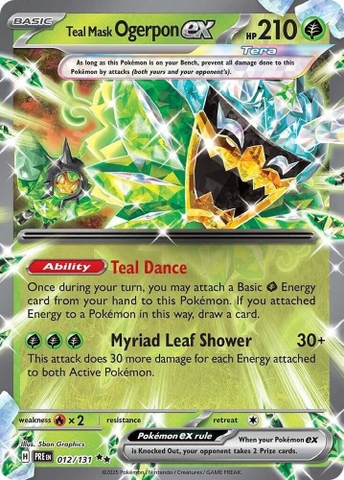 Thẻ hình Pokemon Teal Mask Ogerpon ex 012/131 - Lá bài lẻ Prismatic Evolutions Double Rare tiếng Anh chính hãng