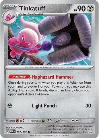 Thẻ hình Pokemon Tinkatuff 097/132 - Lá bài lẻ Mega Evolution Base Set Common Reverse Holo tiếng Anh chính hãng