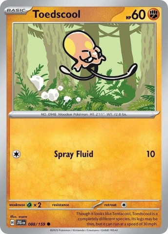Thẻ hình Pokemon Toedscool 088/159 - Lá bài lẻ Journey Together Common Reverse Holo tiếng Anh chính hãng
