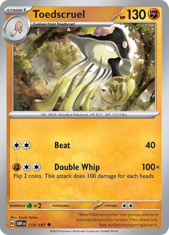 Thẻ hình Pokemon Toedscruel 119/197 - Lá bài lẻ Obsidian Flames Uncommon Reverse Holo tiếng Anh chính hãng
