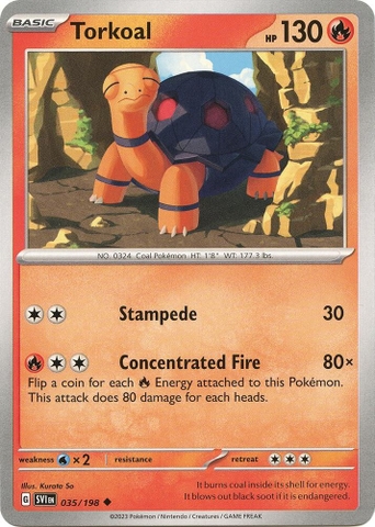 Thẻ hình Pokemon Torkoal 035/198 - Lá bài lẻ Scarlet & Violet Base Set Uncommon Reverse Holo tiếng Anh chính hãng