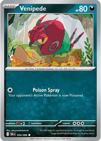 Thẻ hình Pokemon Venipede 054/086 - Lá bài lẻ Black Bolt Common Reverse Holo tiếng Anh chính hãng