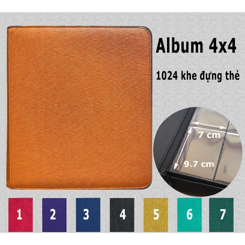 [Album 1024 thẻ] Sổ sưu tầm thẻ bài 4x4 - Binder đựng card Pokemon YugiOh Onepiece da PU, móc khóa kéo, chất lượng cao