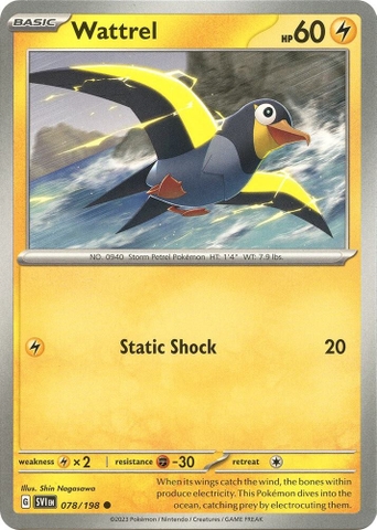 Thẻ hình Pokemon Wattrel 078/198 - Lá bài lẻ Scarlet & Violet Base Set Common Reverse Holo tiếng Anh chính hãng