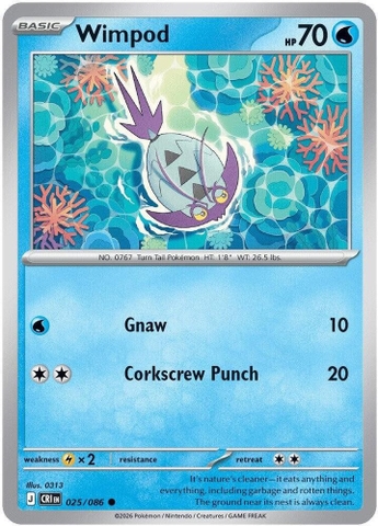 Thẻ hình Pokemon Wimpod 025/086 - Lá bài lẻ Chaos Rising Common Reverse Holo tiếng Anh chính hãng