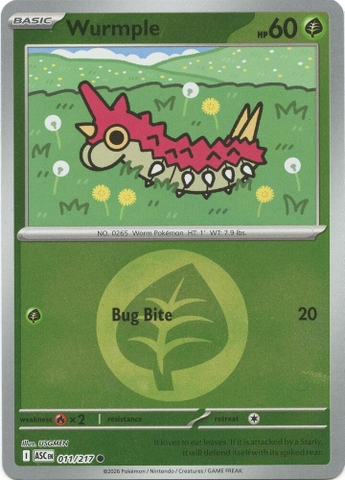 Thẻ hình Pokemon Wurmple 011/217 - Lá bài lẻ Ascended Heroes Common Love Ball Holo tiếng Anh chính hãng