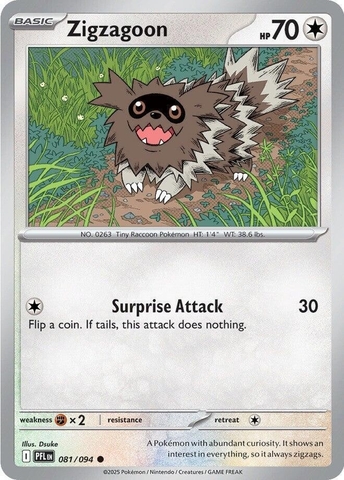 Thẻ hình Pokemon Zigzagoon 081/094 - Lá bài lẻ Phantasmal Flames Common Reverse Holo tiếng Anh chính hãng